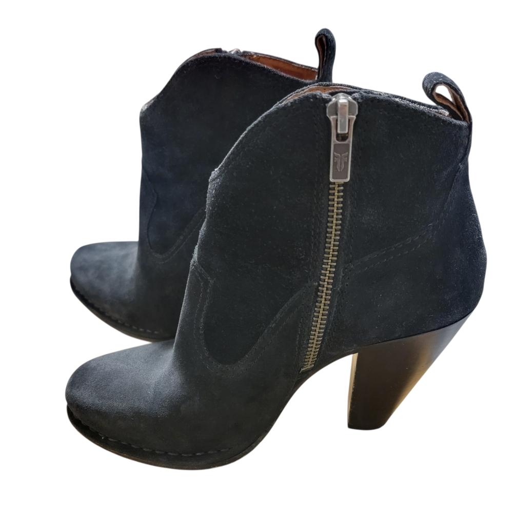 Frye Madeline Black Suede Heeled Boots
